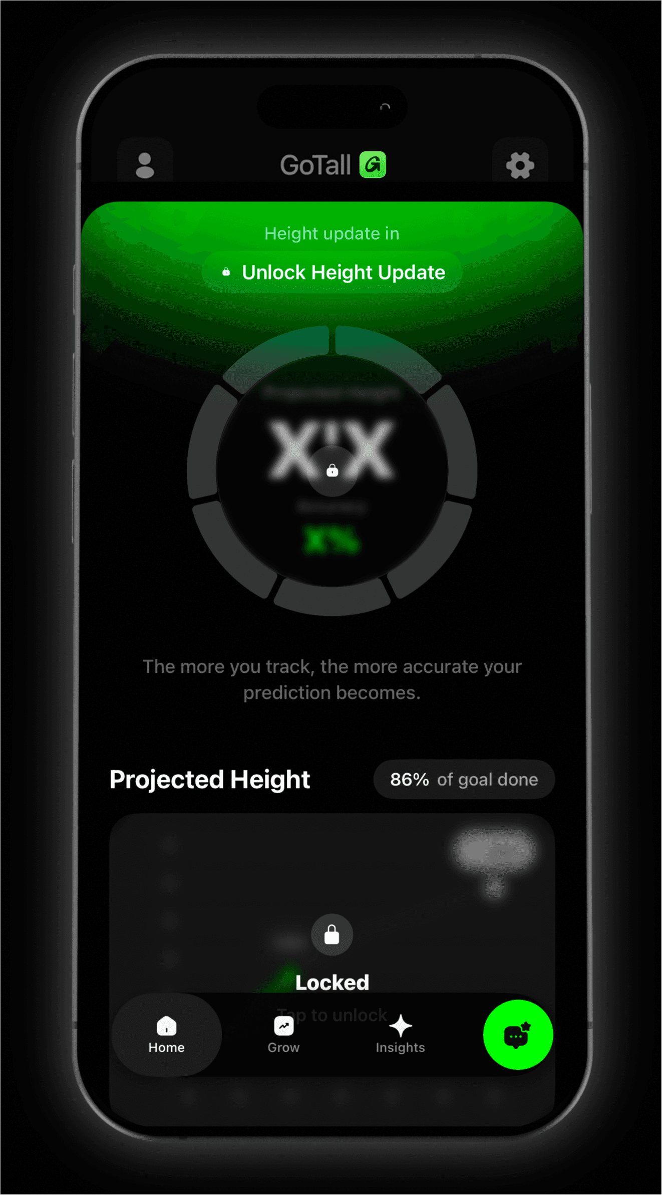 GoTall height prediction screen